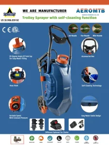 30L Lithium-Ion Battery Trolley Sprayer with Self-Cleaning Function