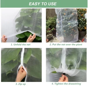 4ft*6ft 10ft*10ft Plant Protection Insect-Proof Net Bag with Zipper Drawstring for Fruit Trees Garden