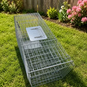 65cm Humane Live Animal Trap Cage Galvanized Steel Collapsible Catch Release for Cats Raccoons Foxes Portable Carry Handle