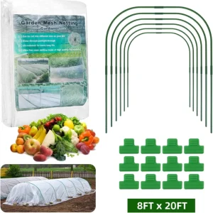 8x20FT Ultra Fine Mesh Garden Netting with 12 8FT Hoops for Raised Beds
