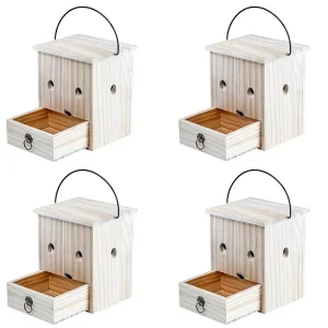 Carpenter Bee Traps 4 Pack Rectangle Traditional Freestanding Durable Weather Resistant Eco Friendly Wooden Wasp Trap for