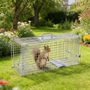 Heavy Duty Foldable Squirrel Trap Cage with Sensitive Treadle for Safe Pest Control in Gardens