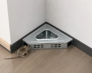 Humane Multi Catch Mouse Trap with Clear Lid Eco Friendly Metal Construction Triangle Shape for Home Rodent Control
