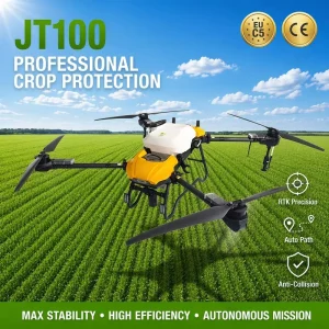 JT100 Crop Protection Sprayer Drone Autonomous GPS Agricultural Spraying UAV with Precision Flow Control CE RED Certified