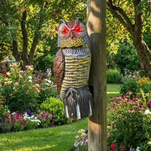 Owl Decoy Bird Repellent with 360° Rotating Head, Hand-Painted Plastic, Weatherproof
