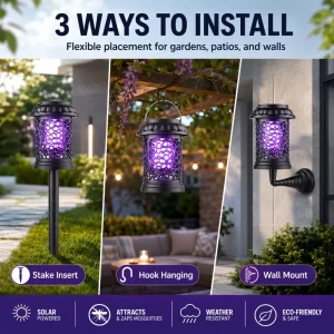 Solar Mosquito Killer Lamp Outdoor Garden LED Bug Zapper Waterproof UV Electric Insect Zapper for Patios and Yards