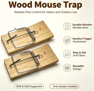 Solid Hardwood Spring Mouse Trap Quick Action Snap Mechanism for Effective Rodent Control in Kitchen Garage Barn & Garden